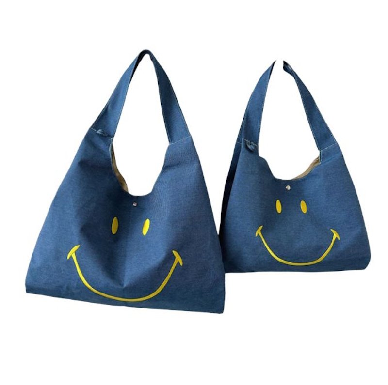 画像4: Smiley Face Canvas Tote Shoulder Underarm Eco Shopping　スマイルフェイスキャンバストートショルダーアンダーアーム エコショッピングバッグ (4)