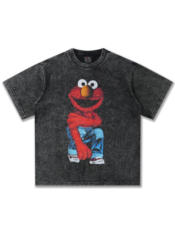 画像4: Unisex Stylish denim pants with Sesame Street Print T-shirt　 男女兼用 ユニセックスおしゃれデニムパンツセサミストリートプリント半袖Tシャツ (4)
