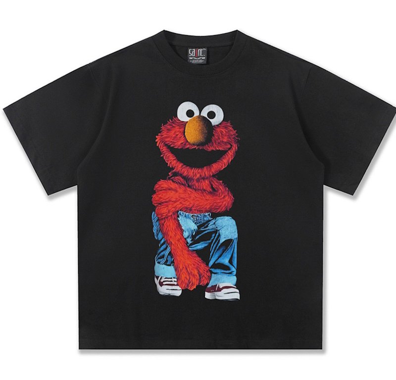 画像2: Unisex Stylish denim pants with Sesame Street Print T-shirt　 男女兼用 ユニセックスおしゃれデニムパンツセサミストリートプリント半袖Tシャツ (2)