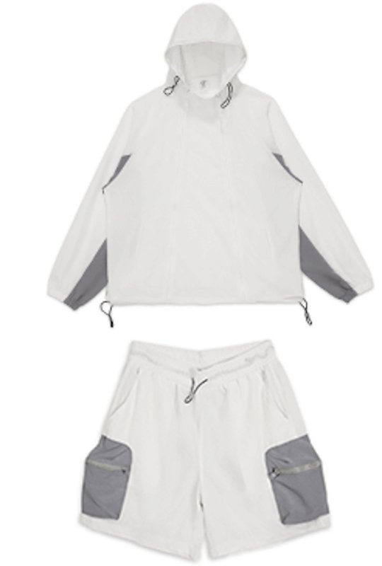 画像2: Double zipper outdoor breathable loose fit sun protection sports suit set up ダブルジップサンプロテクト長袖フーディ＆ショートパンツセットアップスーツ (2)