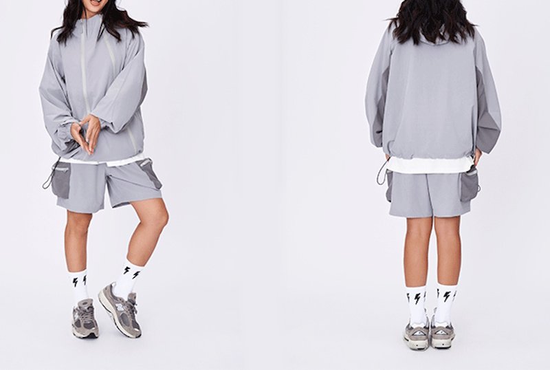 画像9: Double zipper outdoor breathable loose fit sun protection sports suit set up ダブルジップサンプロテクト長袖フーディ＆ショートパンツセットアップスーツ (9)