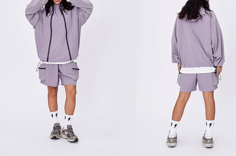画像8: Double zipper outdoor breathable loose fit sun protection sports suit set up ダブルジップサンプロテクト長袖フーディ＆ショートパンツセットアップスーツ (8)