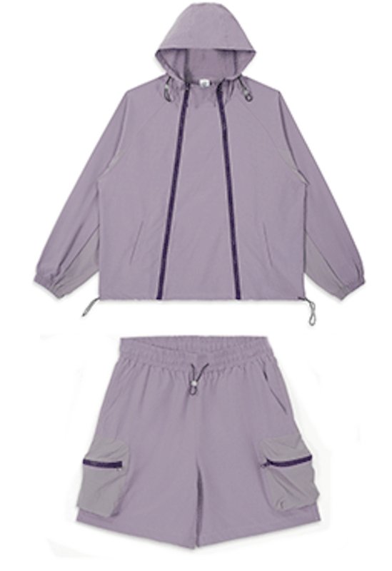 画像1: Double zipper outdoor breathable loose fit sun protection sports suit set up ダブルジップサンプロテクト長袖フーディ＆ショートパンツセットアップスーツ (1)