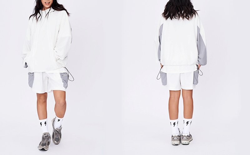 画像10: Double zipper outdoor breathable loose fit sun protection sports suit set up ダブルジップサンプロテクト長袖フーディ＆ショートパンツセットアップスーツ (10)