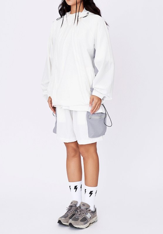 画像6: Double zipper outdoor breathable loose fit sun protection sports suit set up ダブルジップサンプロテクト長袖フーディ＆ショートパンツセットアップスーツ (6)