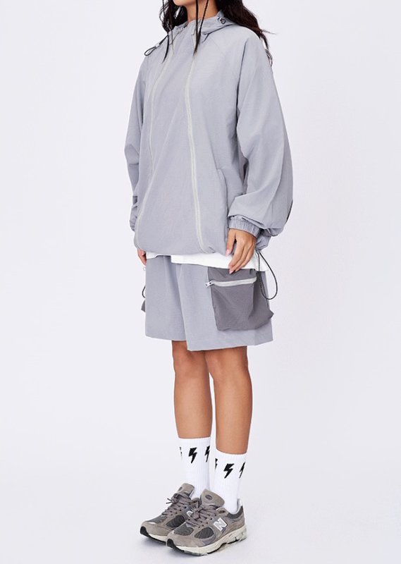 画像7: Double zipper outdoor breathable loose fit sun protection sports suit set up ダブルジップサンプロテクト長袖フーディ＆ショートパンツセットアップスーツ (7)