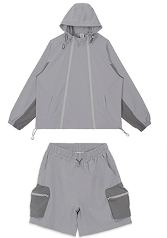 画像3: Double zipper outdoor breathable loose fit sun protection sports suit set up ダブルジップサンプロテクト長袖フーディ＆ショートパンツセットアップスーツ (3)