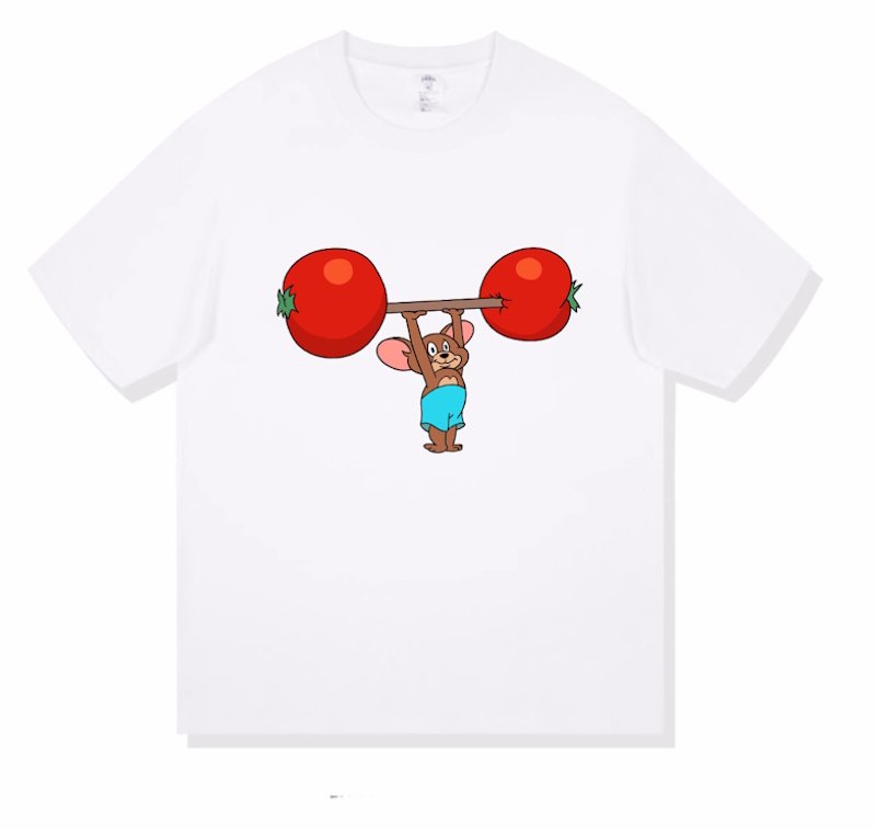 画像4: Tomato Jelly & Iron Tom Weightlifting Print T-shirt 　 男女兼用 ユニセックストマトジェリー＆アイアントムウエイトリフティングプリント半袖Tシャツ (4)