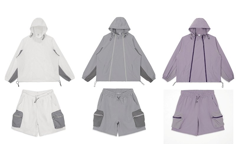 画像4: Double zipper outdoor breathable loose fit sun protection sports suit set up ダブルジップサンプロテクト長袖フーディ＆ショートパンツセットアップスーツ (4)