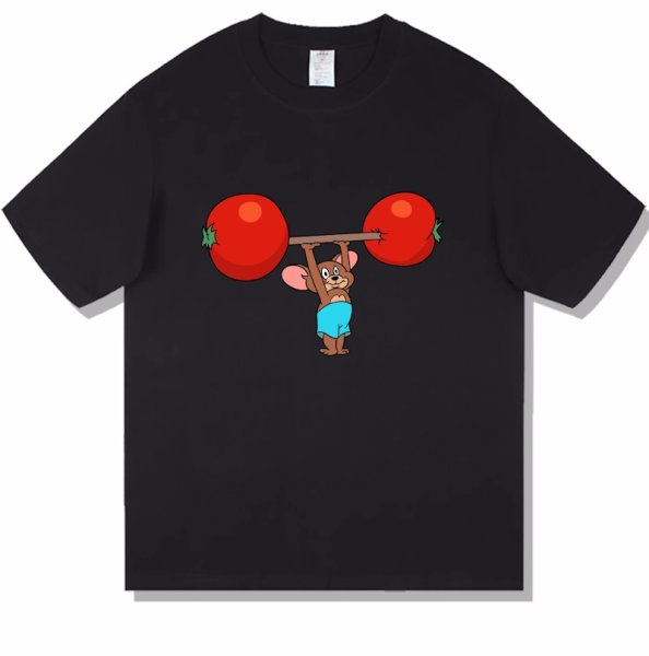 画像1: Tomato Jelly & Iron Tom Weightlifting Print T-shirt 　 男女兼用 ユニセックストマトジェリー＆アイアントムウエイトリフティングプリント半袖Tシャツ (1)