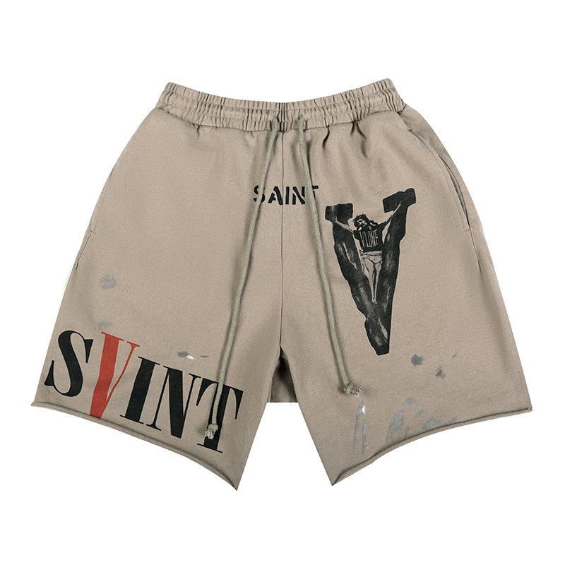 画像2: Unisex V&Jesus Paint Sweat Shorts pants ユニセックス 男女兼用 V&ジーザスペイントプリントスウェットハーフパンツ (2)