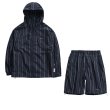 画像1: Striped hooded long sleeve zip-up jacket and short pants  set up ストライプ長袖フーディ＆ショートパンツセットアップスーツ (1)