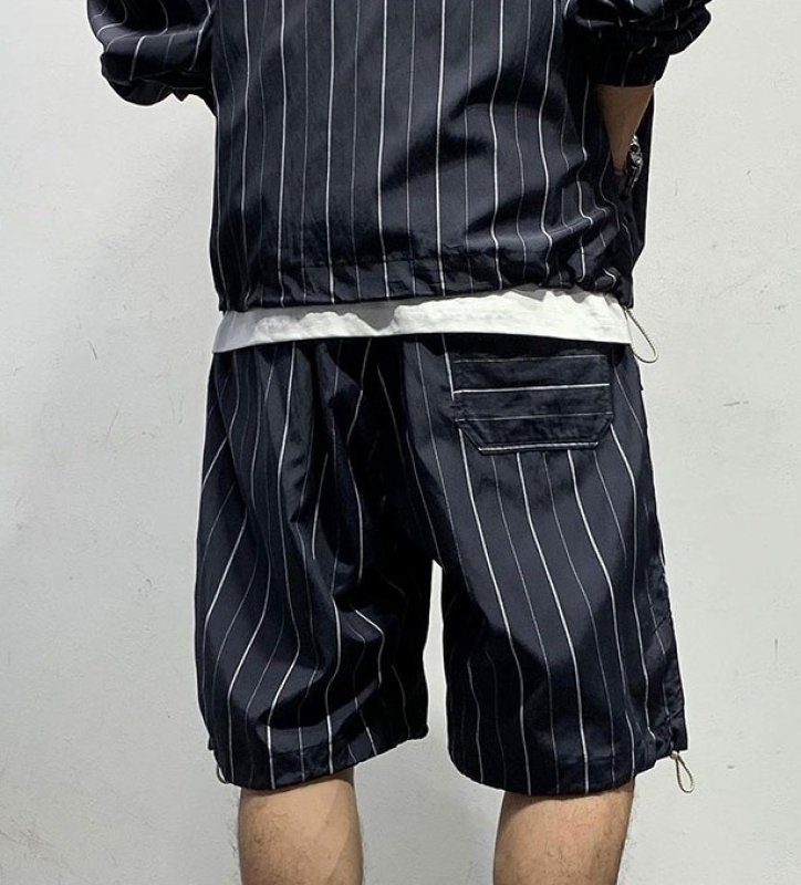画像5: Striped hooded long sleeve zip-up jacket and short pants  set up ストライプ長袖フーディ＆ショートパンツセットアップスーツ (5)