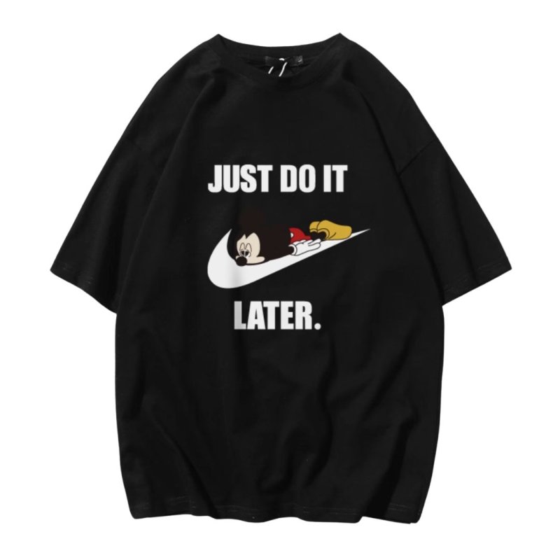 画像2: Unisex Mickey JUST DO IT LATER logo Print T-shirt ユニセックス 男女兼用 ペア ミッキー プリント 半袖 Tシャツ (2)