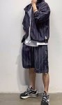 画像3: Striped hooded long sleeve zip-up jacket and short pants  set up ストライプ長袖フーディ＆ショートパンツセットアップスーツ (3)
