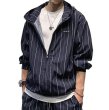 画像2: Striped hooded long sleeve zip-up jacket and short pants  set up ストライプ長袖フーディ＆ショートパンツセットアップスーツ (2)