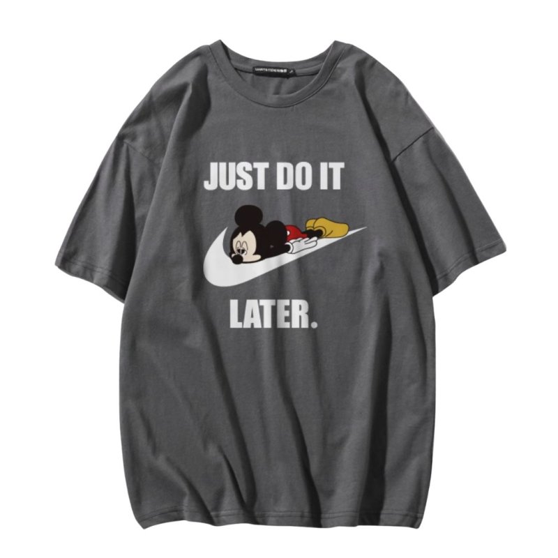 画像3: Unisex Mickey JUST DO IT LATER logo Print T-shirt ユニセックス 男女兼用 ペア ミッキー プリント 半袖 Tシャツ (3)
