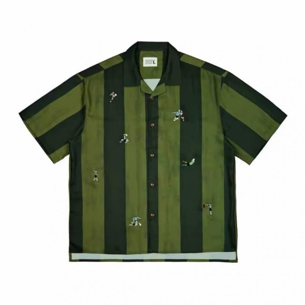 画像1:  Unisex Embroidered striped short sleeve shirt　男女兼用 ユニセックスレトロ刺繍ストライプ半袖シャツ (1)