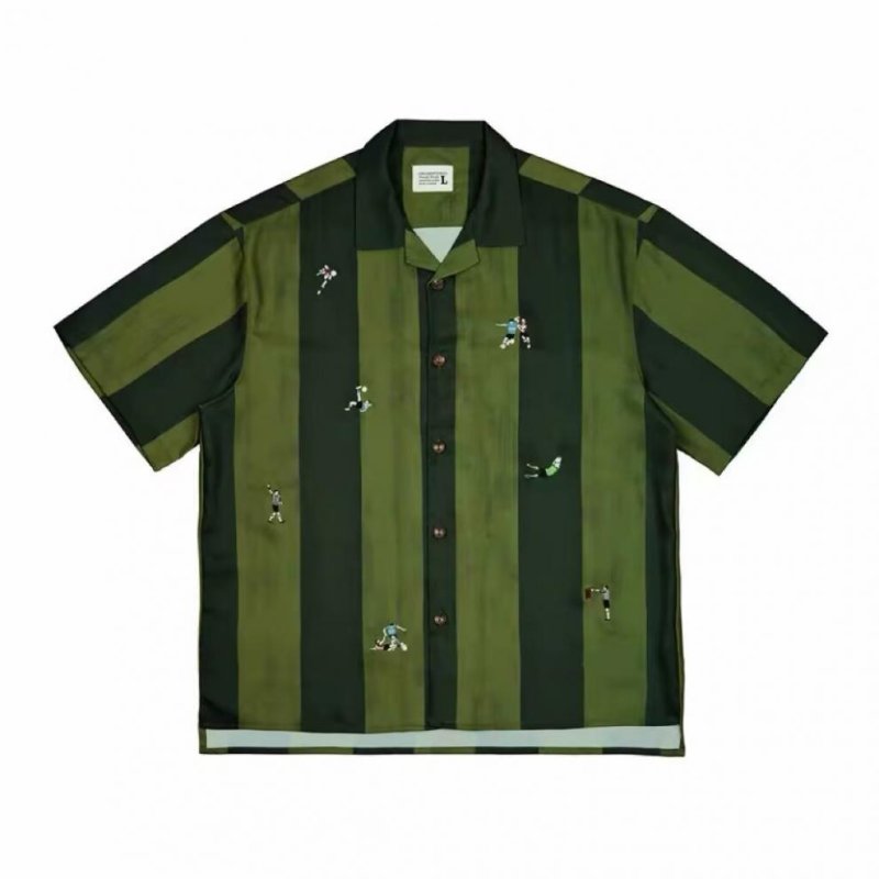 画像1:  Unisex Embroidered striped short sleeve shirt　男女兼用 ユニセックスレトロ刺繍ストライプ半袖シャツ (1)