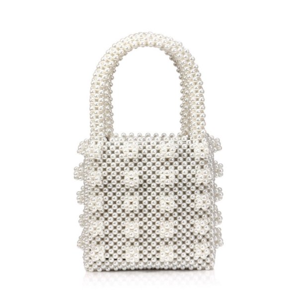 画像1: Custom-made retro pearl woven antonia tote bag カスタムメイド レトロ パール プラスチック ビーズ 編み込み 真珠トートバッグ (1)