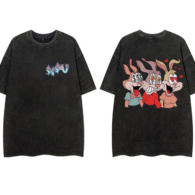 画像2: Unisex Vintage style rabbit wrapper print T-shirt　 男女兼用 ユニセックスヴィンテージスタイルラビットラッパープリント半袖Tシャツ (2)