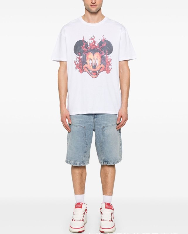 画像3: Unisex Saint Vintage Vintage Style Flaming Three-Eyed Mickey Mouse print T-shirt　 男女兼用 ユニセックスヴィンテージスタイル炎の3つ目ミッキーマウスプリント半袖Tシャツ (3)