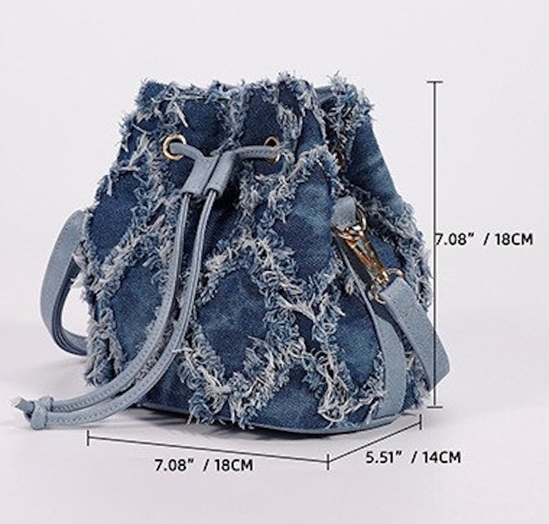 画像9: Denim fringe bucket tote shoulder pochette bag　 デニムフリンジバケットトートショルダーポシェットバッグ (9)