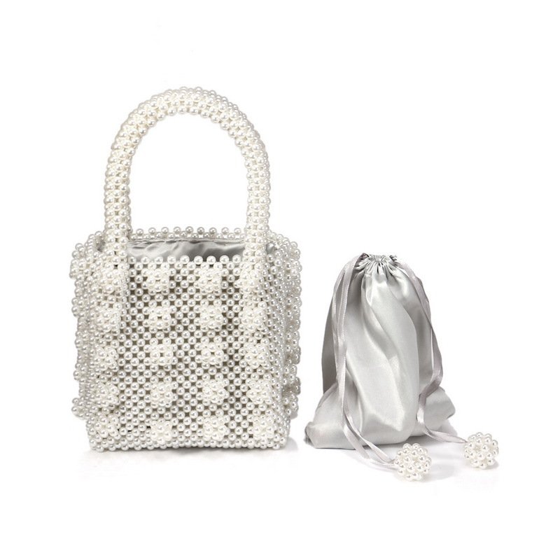 画像2: Custom-made retro pearl woven antonia tote bag カスタムメイド レトロ パール プラスチック ビーズ 編み込み 真珠トートバッグ (2)