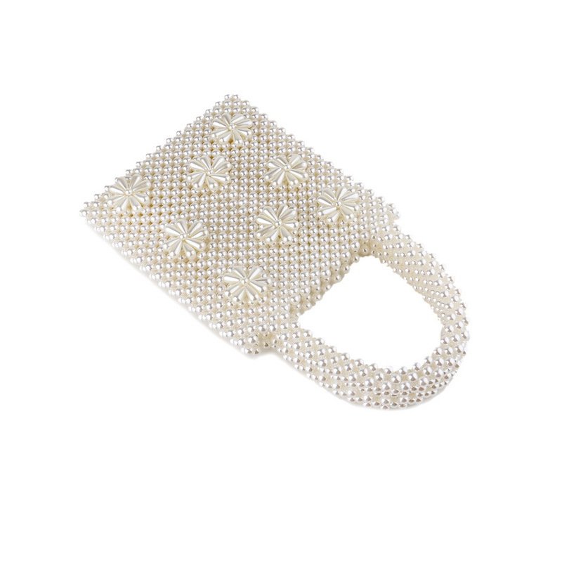 画像2: Custom-made retro Flower pearl woven tote bag カスタムメイド レトロ パール フラワー プラスチック ビーズ 編み込み 真珠トートバッグ (2)