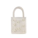画像1: Custom-made retro Flower pearl woven tote bag カスタムメイド レトロ パール フラワー プラスチック ビーズ 編み込み 真珠トートバッグ (1)