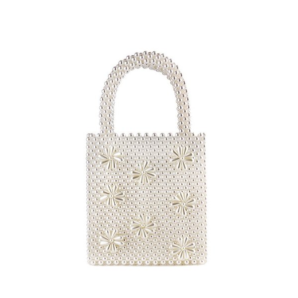 画像1: Custom-made retro Flower pearl woven tote bag カスタムメイド レトロ パール フラワー プラスチック ビーズ 編み込み 真珠トートバッグ (1)