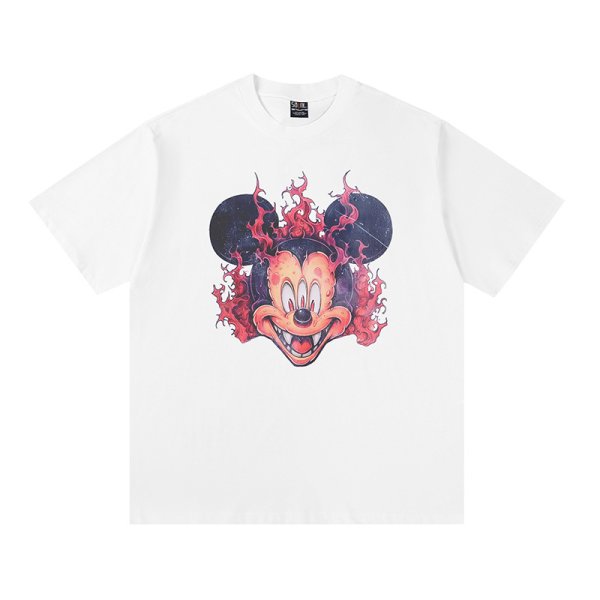 画像1: Unisex Saint Vintage Vintage Style Flaming Three-Eyed Mickey Mouse print T-shirt　 男女兼用 ユニセックスヴィンテージスタイル炎の3つ目ミッキーマウスプリント半袖Tシャツ (1)