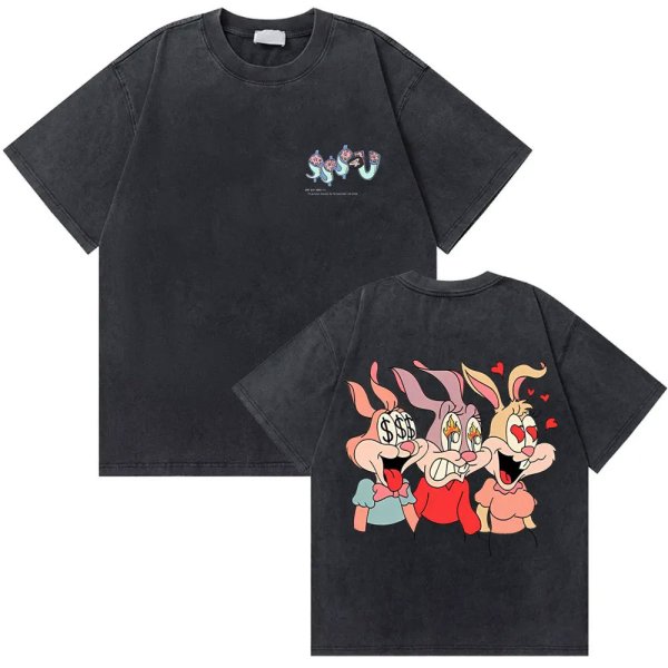 画像1: Unisex Vintage style rabbit wrapper print T-shirt　 男女兼用 ユニセックスヴィンテージスタイルラビットラッパープリント半袖Tシャツ (1)