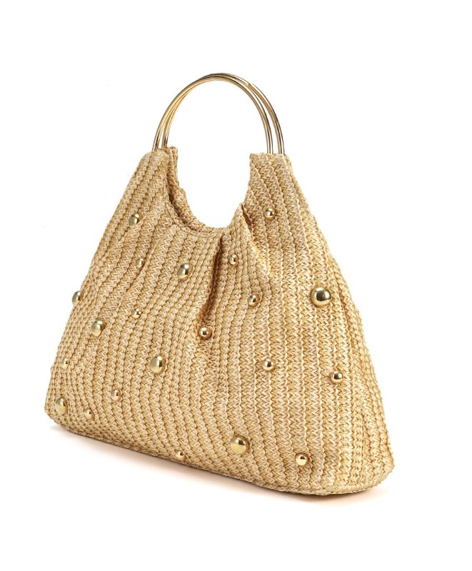 画像5: Studded metal handle straw basket tote bag 　スタッズ付きメタルハンドル籠かごトートバッグ (5)