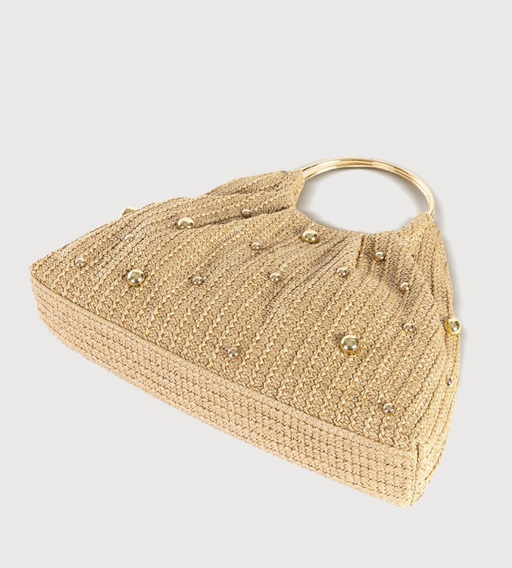 画像3: Studded metal handle straw basket tote bag 　スタッズ付きメタルハンドル籠かごトートバッグ (3)