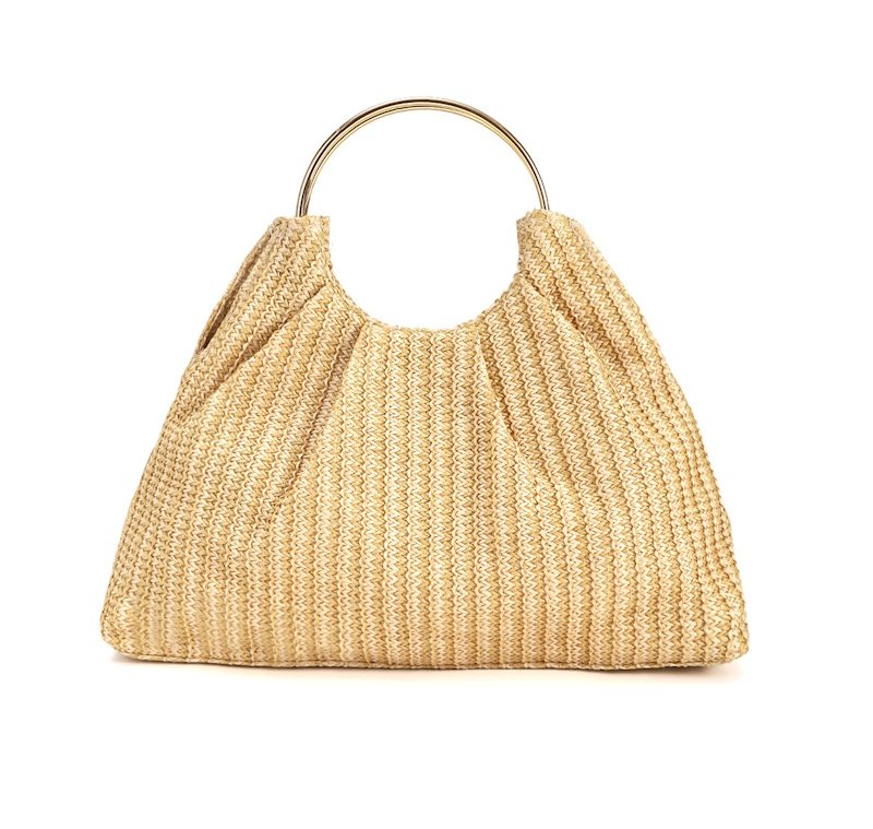 画像2: Studded metal handle straw basket tote bag 　スタッズ付きメタルハンドル籠かごトートバッグ (2)