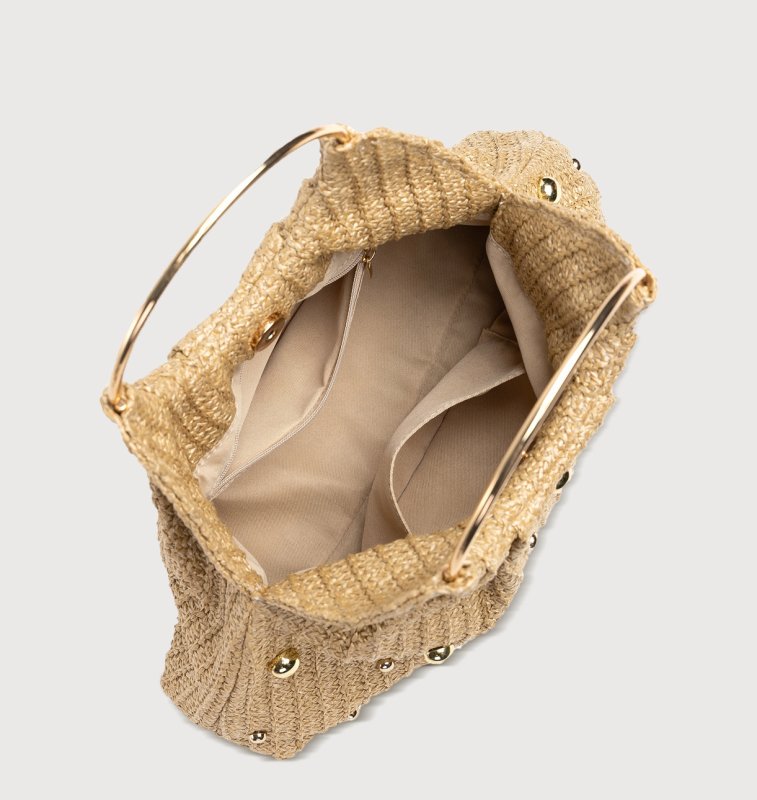 画像4: Studded metal handle straw basket tote bag 　スタッズ付きメタルハンドル籠かごトートバッグ (4)