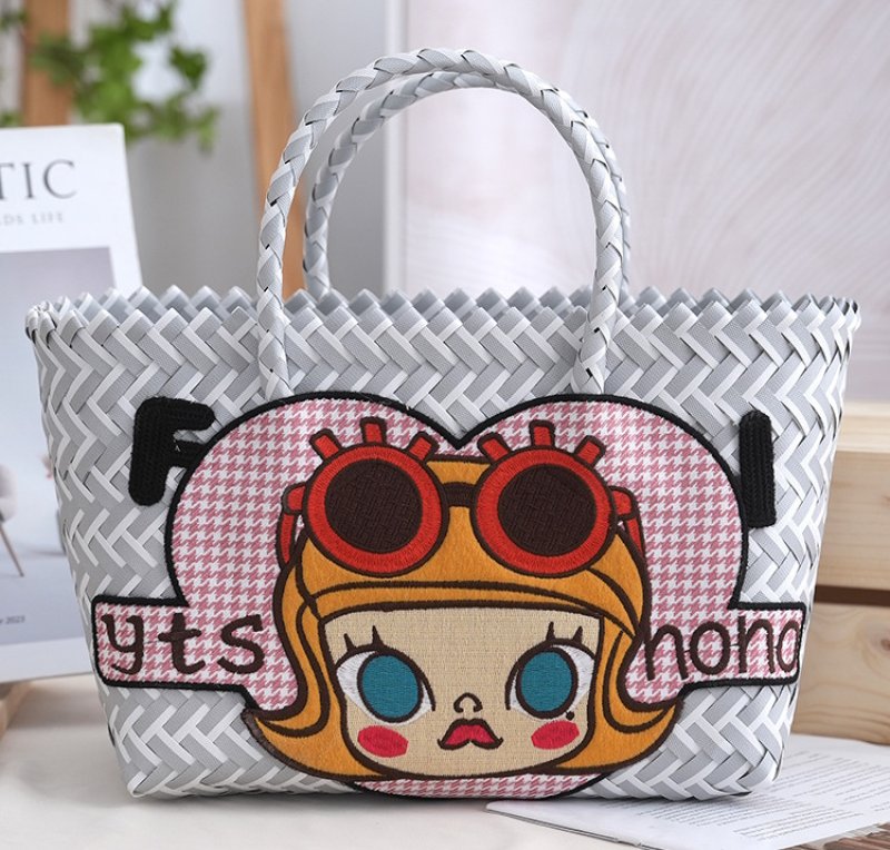 画像3: Molly Pop Mart embroidery PP basket tote bag  　モーリ―ポップマート刺繍籠かごトートバッグ (3)