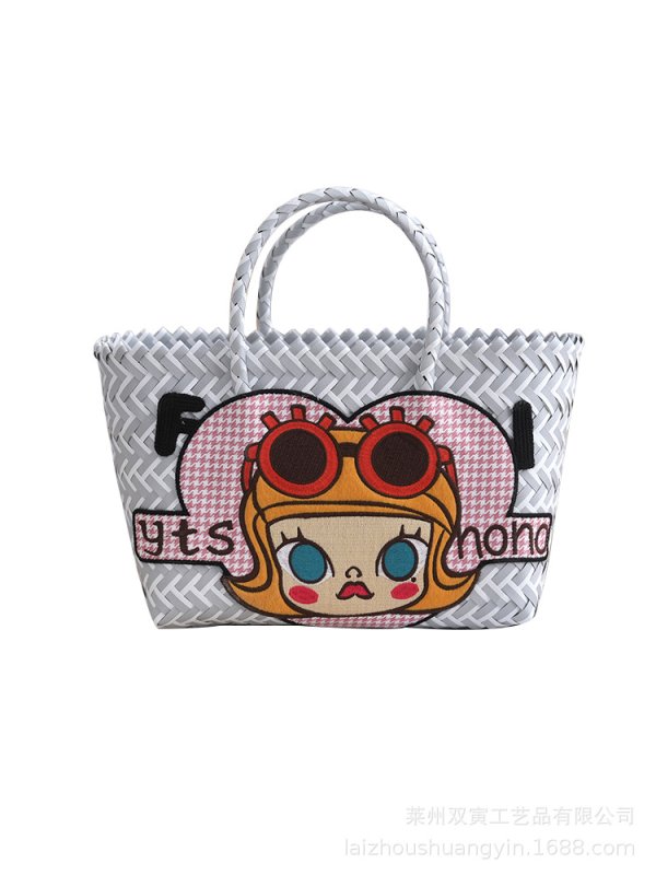 画像5: Molly Pop Mart embroidery PP basket tote bag  　モーリ―ポップマート刺繍籠かごトートバッグ (5)