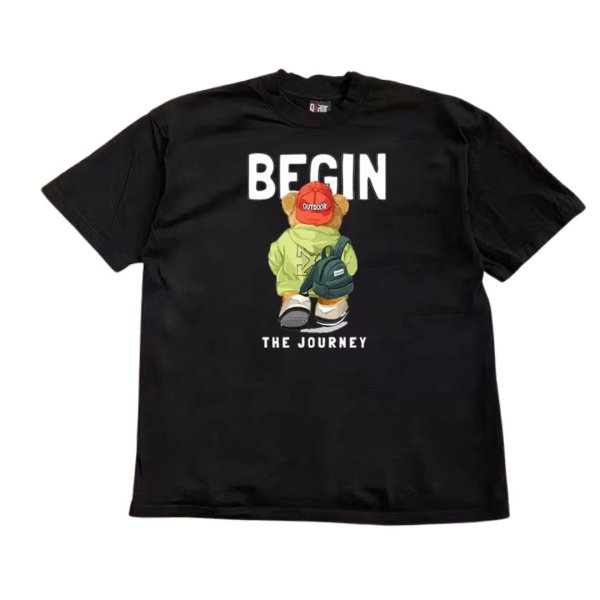 画像1: Unisex Walking back view bear Print  T-shirt　 男女兼用 ユニセックスバックビューウォーキングベアプリント半袖Tシャツ (1)
