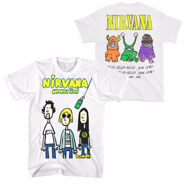 画像1: Unisex Nirvana band original hand-drawn illustration rock t-shirt　 男女兼用 ユニセックスニルヴァーナ バンド オリジナル手描きイラスト ロックTシャツ (1)