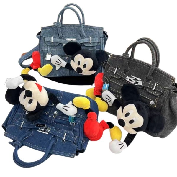 画像1: Unisex 3D Mickey Mouse denim remake BK bag ミッキーマウス ぬいぐるみ デニムリメイクスタイルトート ショルダーバッグ (1)