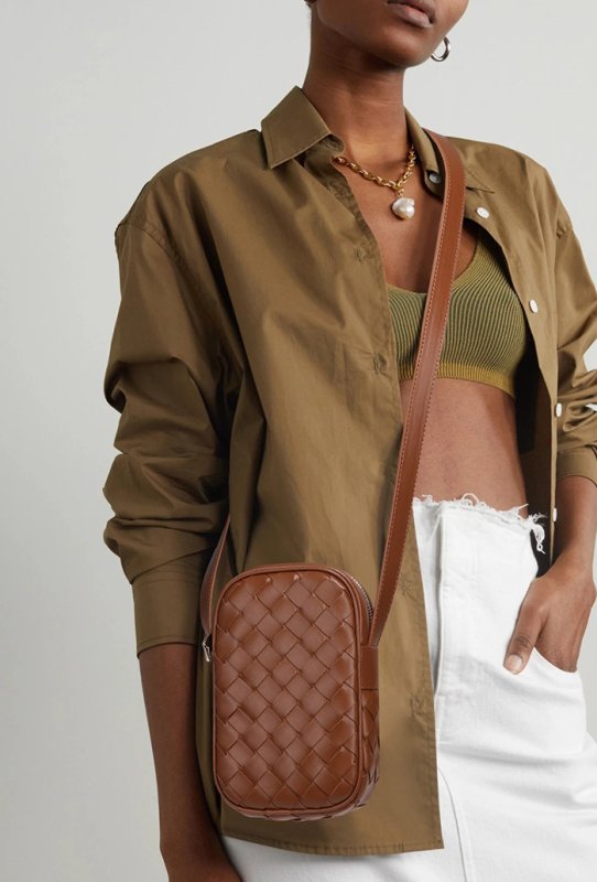 画像20: Braided Leather Mini Shoulder Crossbody Pochette Bag　レザー編み込みミニショルダークロスボディーポシェットバッグ (20)