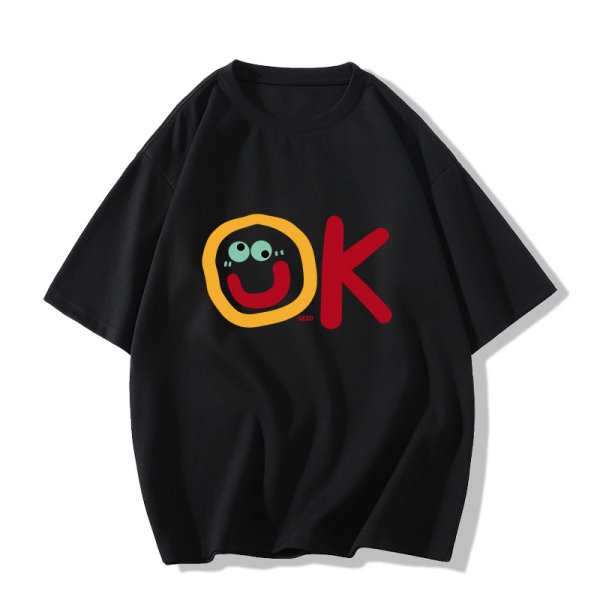 画像1: Unisex Smile OK print  t-shirt　 男女兼用 ユニセックススマイルアイボールOKプリントTシャツ (1)