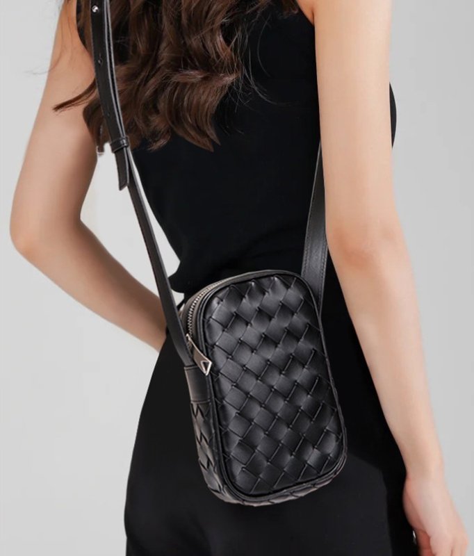 画像19: Braided Leather Mini Shoulder Crossbody Pochette Bag　レザー編み込みミニショルダークロスボディーポシェットバッグ (19)