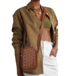 画像1: Braided Leather Mini Shoulder Crossbody Pochette Bag　レザー編み込みミニショルダークロスボディーポシェットバッグ (1)