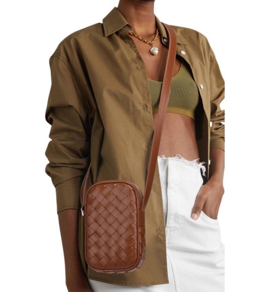 画像1: Braided Leather Mini Shoulder Crossbody Pochette Bag　レザー編み込みミニショルダークロスボディーポシェットバッグ (1)