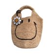 画像1: Smiley face embroidered tote basket bag　スマイリーフェイス刺繍トートかご籠バッグ (1)