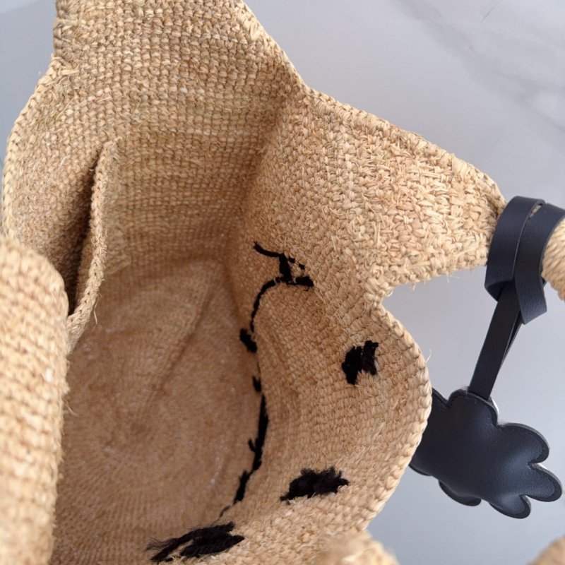 画像4: Smiley face embroidered tote basket bag　スマイリーフェイス刺繍トートかご籠バッグ (4)