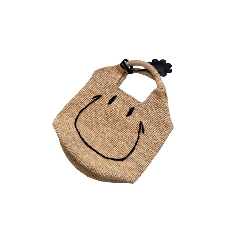 画像2: Smiley face embroidered tote basket bag　スマイリーフェイス刺繍トートかご籠バッグ (2)